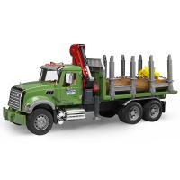 Bruder 02824 Лесовоз MACK с портативным краном и брёвнами модуль со звук. и светом H